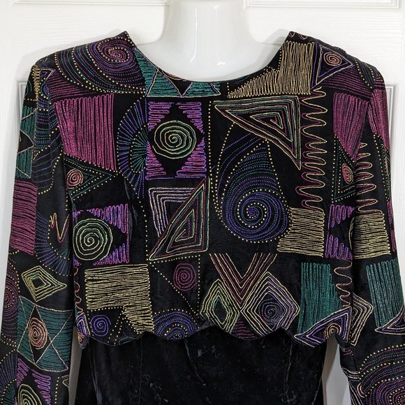 Ms Choice California Black Crushed Velvet Geometric Jacket Dress - 14 - Picture 2 of 16